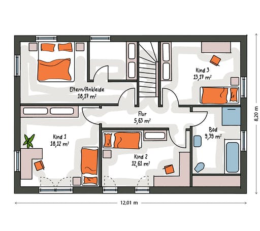 Massivhaus ICON 4 City mit Walmdach von Dennert Massivhaus Ausbauhaus ab 278800€, Stadtvilla Grundriss 2