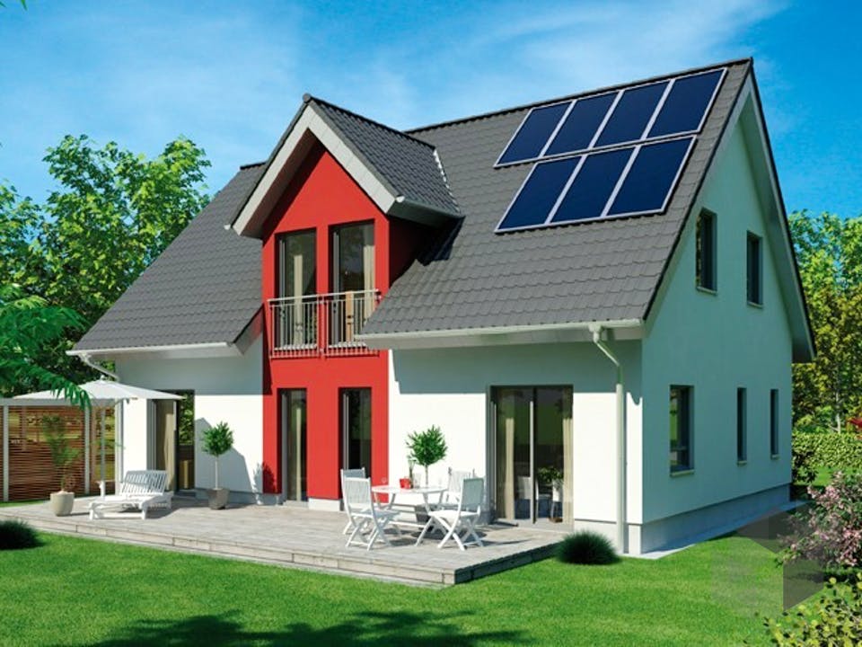 Massivhaus ICON 4 mit Quergiebel von Dennert Massivhaus Ausbauhaus ab 261400€, Satteldach-Klassiker Außenansicht 1