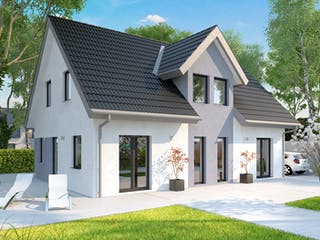 Massivhaus ICON 4 mit Quergiebel von Dennert Massivhaus Ausbauhaus ab 276800€, Satteldach-Klassiker Außenansicht 3