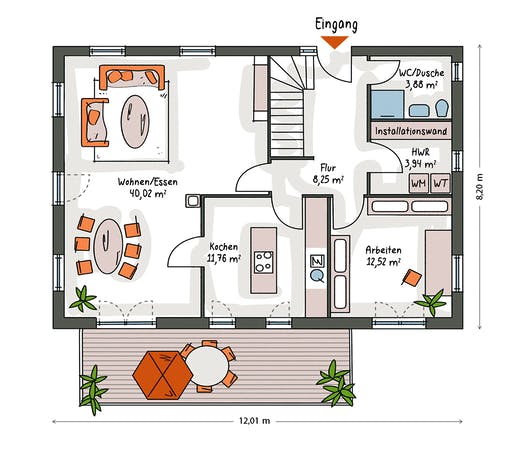 Massivhaus ICON 4 mit Quergiebel von Dennert Massivhaus Ausbauhaus ab 261400€, Satteldach-Klassiker Grundriss 1