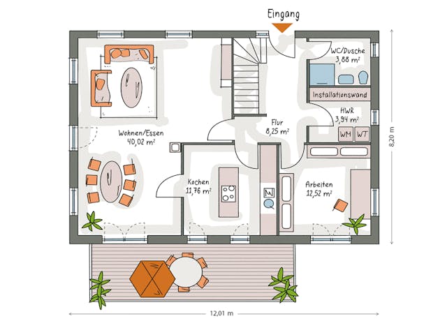 Massivhaus ICON 4 mit Quergiebel von Dennert Massivhaus Ausbauhaus ab 280288€, Satteldach-Klassiker Grundriss 1
