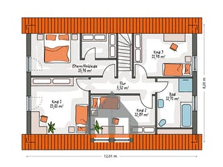 Massivhaus ICON 4 mit Quergiebel von Dennert Massivhaus Ausbauhaus ab 276800€, Satteldach-Klassiker Grundriss 2