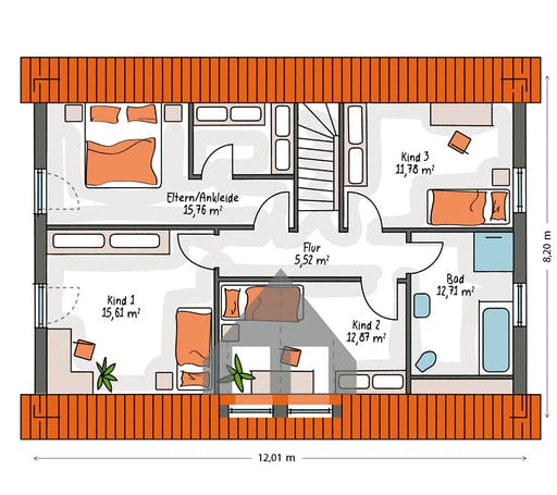 Massivhaus ICON 4 mit Quergiebel von Dennert Massivhaus Ausbauhaus ab 261400€, Satteldach-Klassiker Grundriss 2