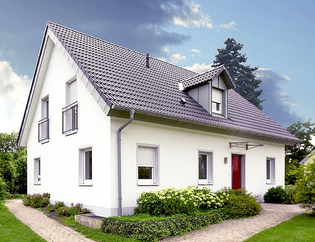 Massivhaus ICON 4 mit Satteldach von Dennert Massivhaus Ausbauhaus ab 216300€, Satteldach-Klassiker Außenansicht 1