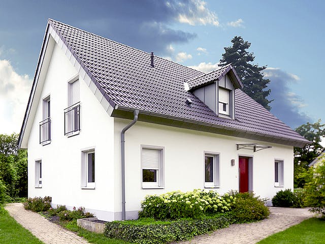 Massivhaus ICON 4 mit Satteldach von Dennert Massivhaus Ausbauhaus ab 259600€, Satteldach-Klassiker Außenansicht 1