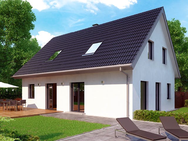 Massivhaus ICON 4 mit Satteldach von Dennert Massivhaus Ausbauhaus ab 259600€, Satteldach-Klassiker Außenansicht 2