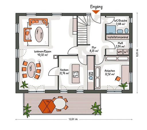 Massivhaus ICON 4 mit Satteldach von Dennert Massivhaus Ausbauhaus ab 216300€, Satteldach-Klassiker Grundriss 1