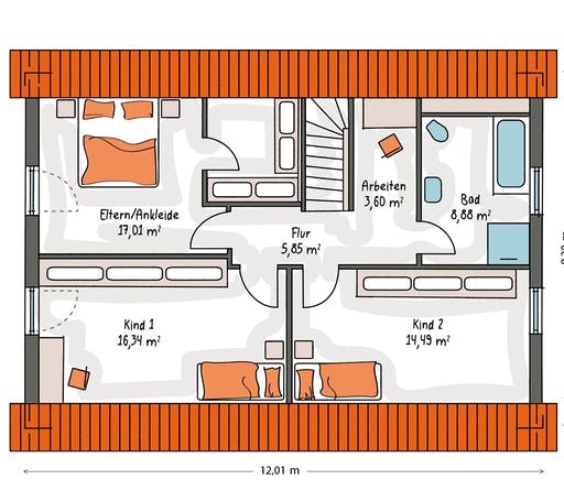 Massivhaus ICON 4 mit Satteldach von Dennert Massivhaus Ausbauhaus ab 216300€, Satteldach-Klassiker Grundriss 2