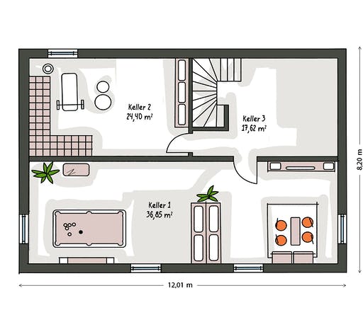 Massivhaus ICON 4 mit Satteldach von Dennert Massivhaus Ausbauhaus ab 216300€, Satteldach-Klassiker Grundriss 3