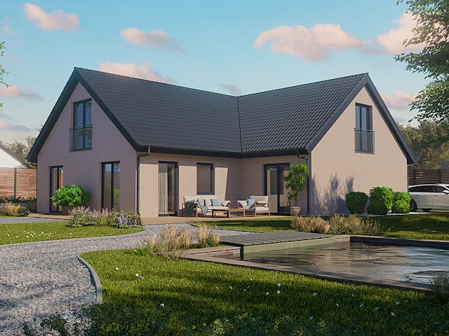 Massivhaus ICON 6+ Bungalow Ausbaupaket DG von Dennert Massivhaus Ausbauhaus ab 284530€, Bungalow Außenansicht 1