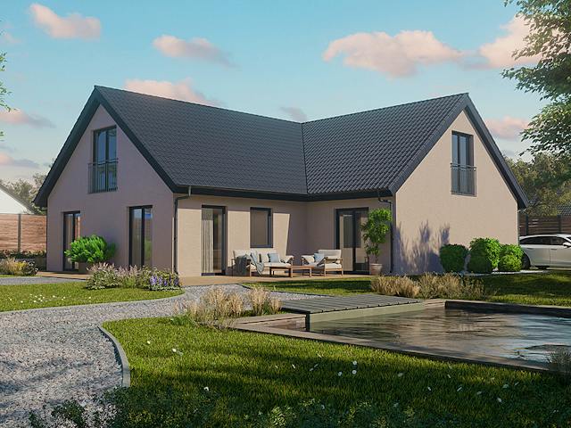Massivhaus ICON 6+ Bungalow Ausbaupaket DG von Dennert Massivhaus Ausbauhaus ab 298890€, Bungalow Außenansicht 1