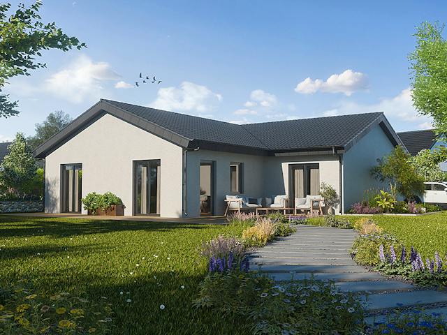 Massivhaus ICON 6+ Bungalow von Dennert Massivhaus Ausbauhaus ab 298890€, Bungalow Außenansicht 1