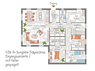 Massivhaus ICON 6+ Bungalow von Dennert Massivhaus Ausbauhaus ab 284530€, Bungalow Grundriss 3