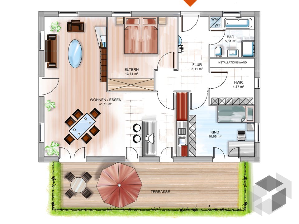 ICON Bungalow von Dennert Massivhaus Grundriss
