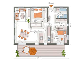 Massivhaus ICON Bungalow von Dennert Massivhaus Ausbauhaus ab 235530€, Bungalow Grundriss 1