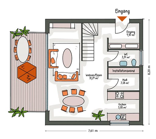 Massivhaus ICON Cube von Dennert Massivhaus Ausbauhaus ab 229800€, Cubushaus Grundriss 1