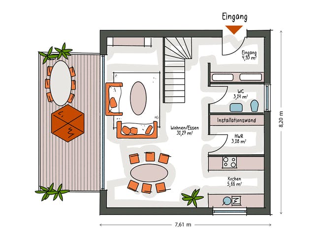 Massivhaus ICON Cube von Dennert Massivhaus Ausbauhaus ab 255600€, Cubushaus Grundriss 1