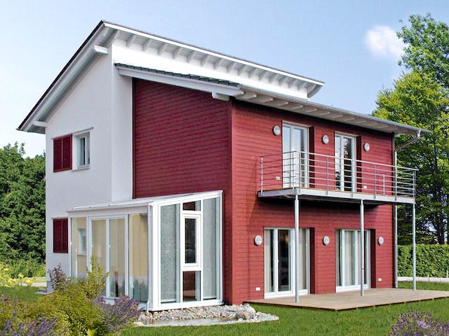 Blockhaus Design 132 von Frammelsberger R. Ingenieur-Holzbau, Pultdachhaus Außenansicht 1