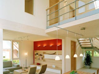 Blockhaus D168 MH Bad Vilbel von Frammelsberger R. Ingenieur-Holzbau, Satteldach-Klassiker Innenansicht 1