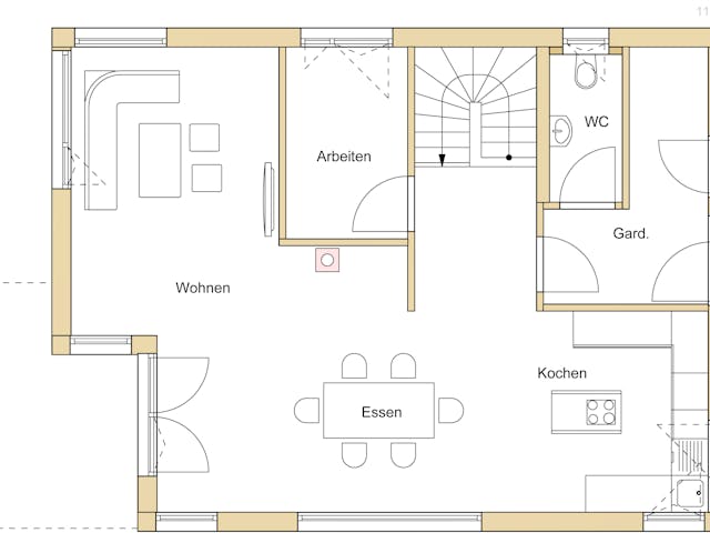 Blockhaus D140 Sinn von Frammelsberger R. Ingenieur-Holzbau, Satteldach-Klassiker Grundriss 1
