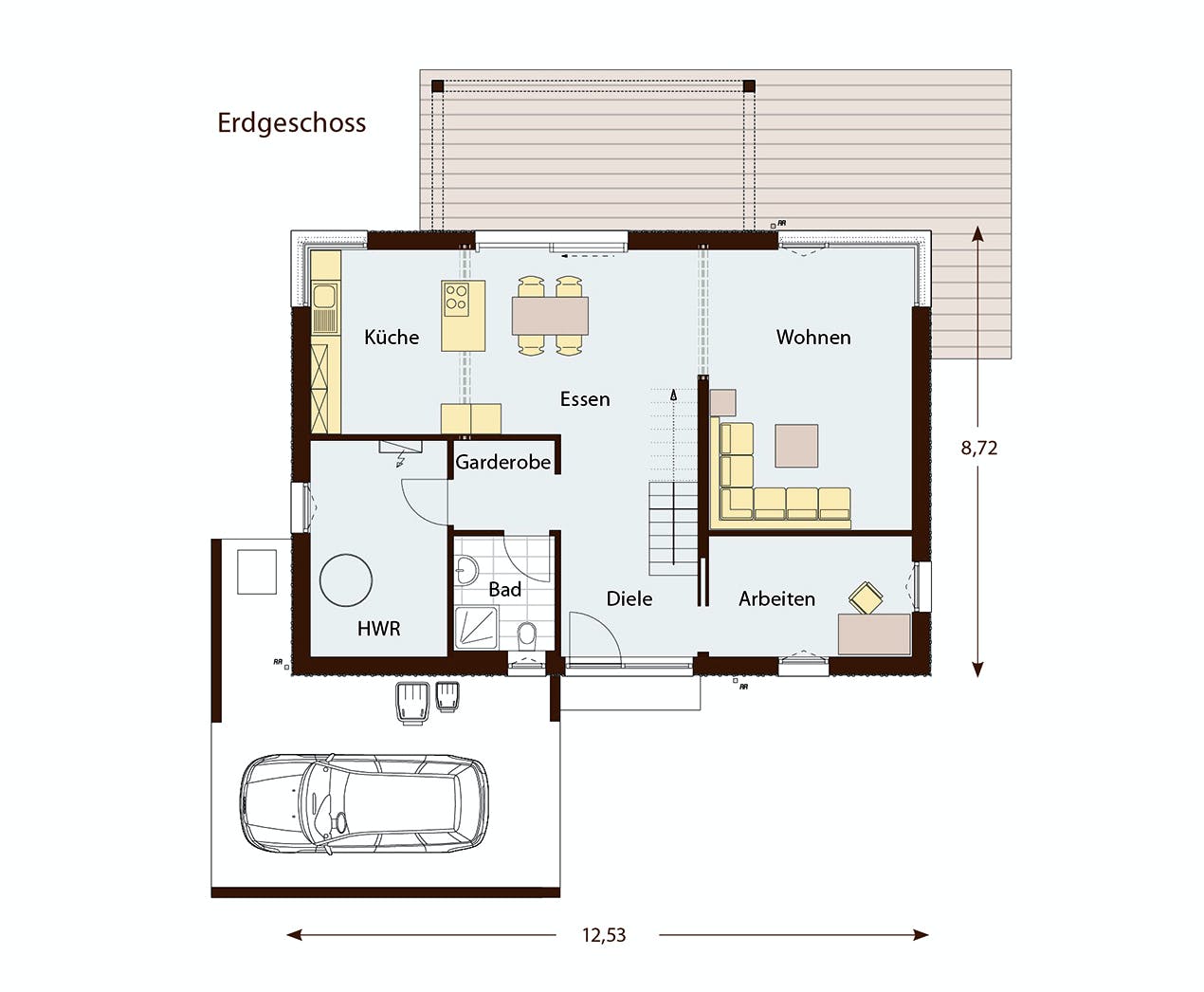 Blockhaus D183 MH Mülheim-Kärlich von Frammelsberger R. Ingenieur-Holzbau, Satteldach-Klassiker Grundriss 1