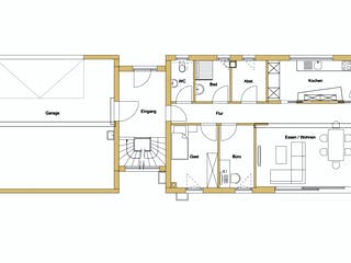 Blockhaus D282 Kocher von Frammelsberger R. Ingenieur-Holzbau, Satteldach-Klassiker Grundriss 1