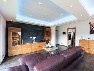 Blockhaus D282 Kocher von Frammelsberger R. Ingenieur-Holzbau, Satteldach-Klassiker Innenansicht 2