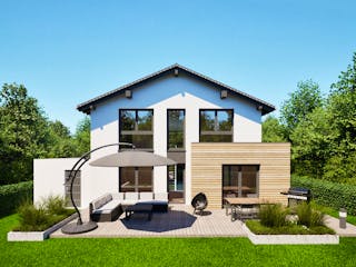 Massivhaus Entwurf SL157 von FAVORIT Massivhaus Schlüsselfertig ab 384834€, Satteldach-Klassiker Außenansicht 4