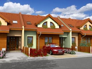 Massivhaus Reihenhaus Linea von CMF Creativ Massiv Flexibel HAUSBAU Schlüsselfertig ab 155000€, Außenansicht 1 Massivhaus Reihenhaus Linea von CMF Creativ Massiv Flexibel HAUSBAU Schlüsselfertig ab 155000€, Außenansicht 1