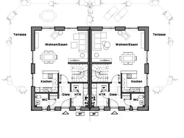 Massivhaus Doppelhaus V4 von Viebrockhaus Schlüsselfertig ab 238450€,  Grundriss 2