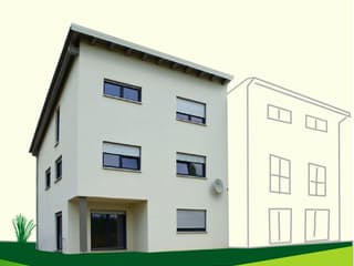 Fertighaus DHH 154 PD von Sachsenheimer Fertighaus Schlüsselfertig ab 255350€, Satteldach-Klassiker Außenansicht 1