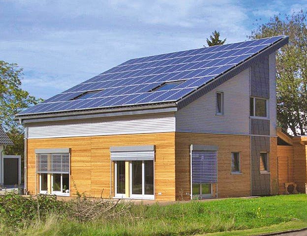 Außergewöhnliches Pultdach-Energiesparhaus mit KfW 40 Plus Standard, gedämmt mit Zellulose & Holzweichfaserplatten, von Dörr Bio-Holzhaus