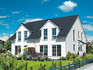 Fertighaus Doppelhaus von HEFA Holz- & Massivhaus Schlüsselfertig ab 206615€, Satteldach-Klassiker Außenansicht 1