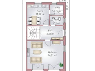 Fertighaus Doppelhaus von HEFA Holz- & Massivhaus Schlüsselfertig ab 206615€, Satteldach-Klassiker Grundriss 1