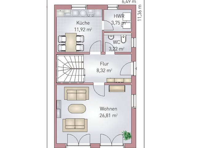 Fertighaus Doppelhaus von HEFA Holz- & Massivhaus Schlüsselfertig ab 206615€, Satteldach-Klassiker Grundriss 1