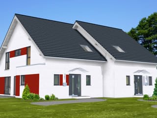 Fertighaus Twin House 123 von Zimmermann Haus Schlüsselfertig ab 254387€, Satteldach-Klassiker Außenansicht 1