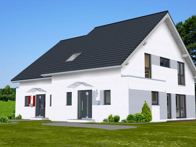 Fertighaus Twin House 123 von Zimmermann Haus Schlüsselfertig ab 254387€, Satteldach-Klassiker Außenansicht 2