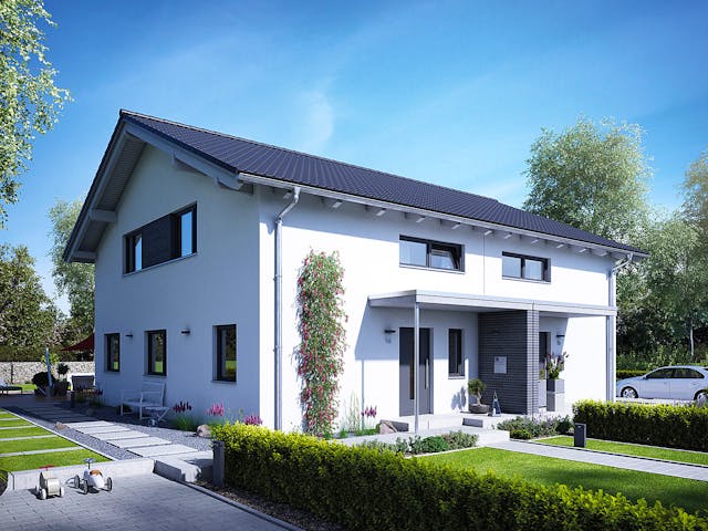 Fertighaus Doppelhaus 25-125 von Hanse Haus Schlüsselfertig ab 367522€, Satteldach-Klassiker Außenansicht 1