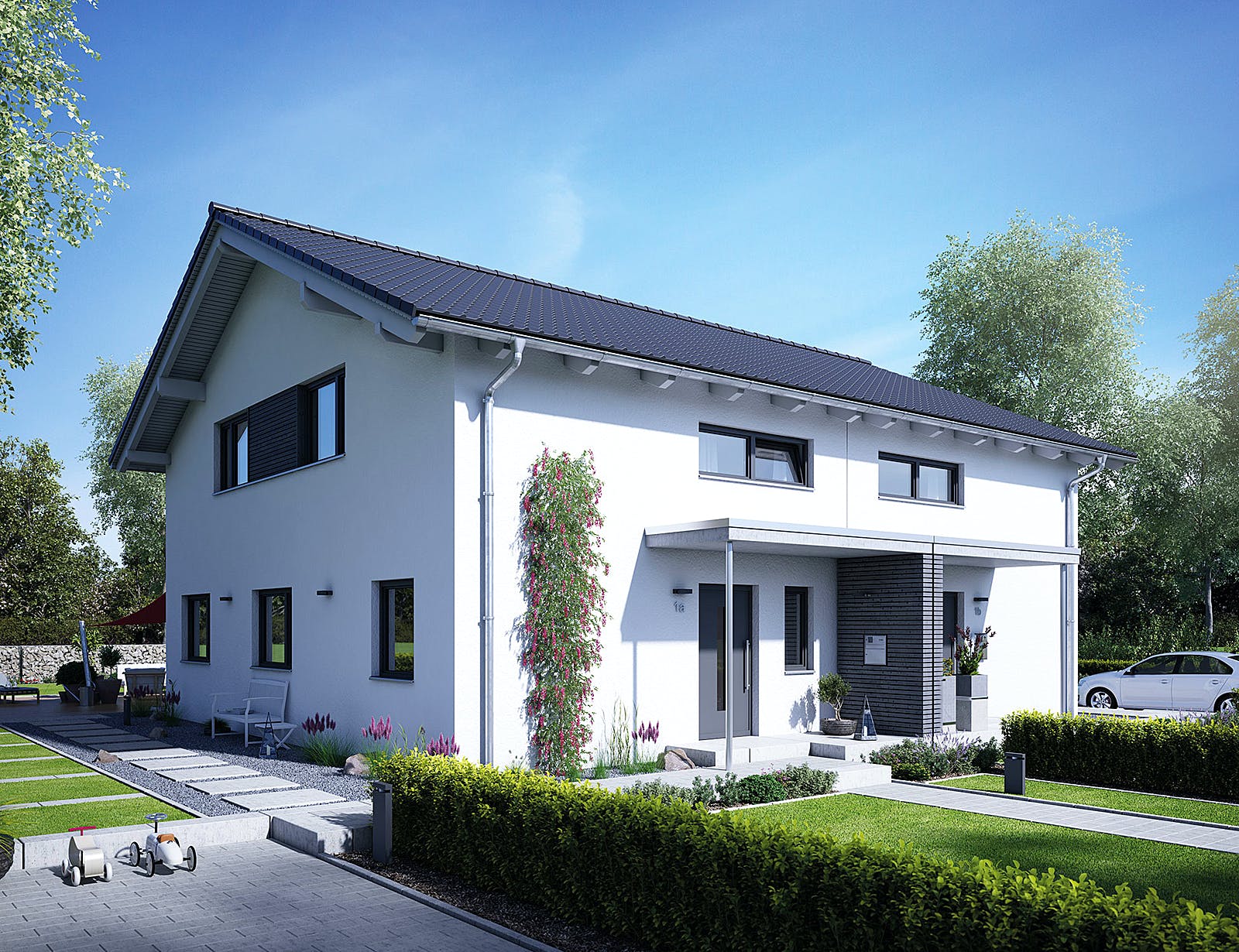 Fertighaus Doppelhaus 25-125 von Hanse Haus Schlüsselfertig ab 330431€, Satteldach-Klassiker Außenansicht 1