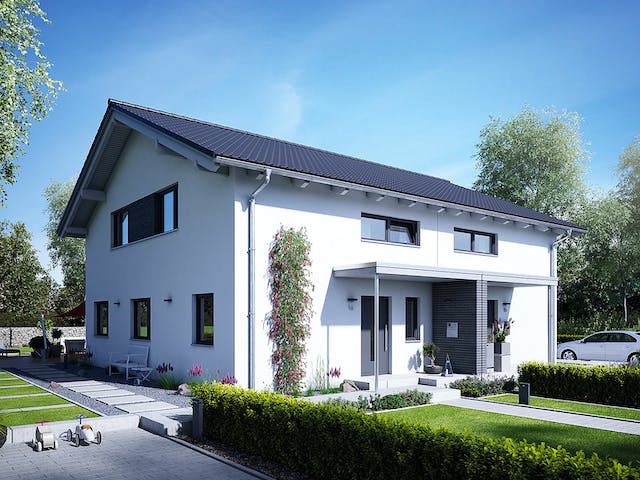 Fertighaus Doppelhaus 25-125 von Hanse Haus Schlüsselfertig ab 341982€, Satteldach-Klassiker Außenansicht 1