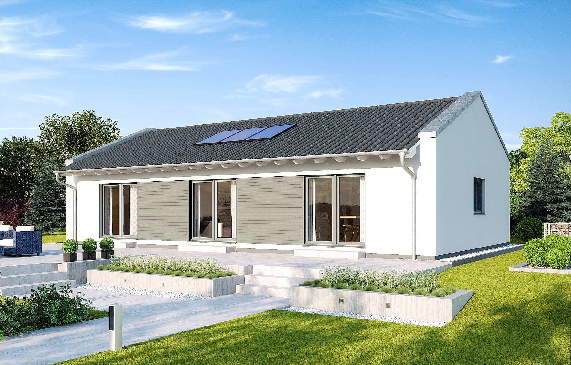 Fertighaus Dordogne von GUSSEK HAUS Schlüsselfertig ab 293000€, Bungalow Außenansicht 1