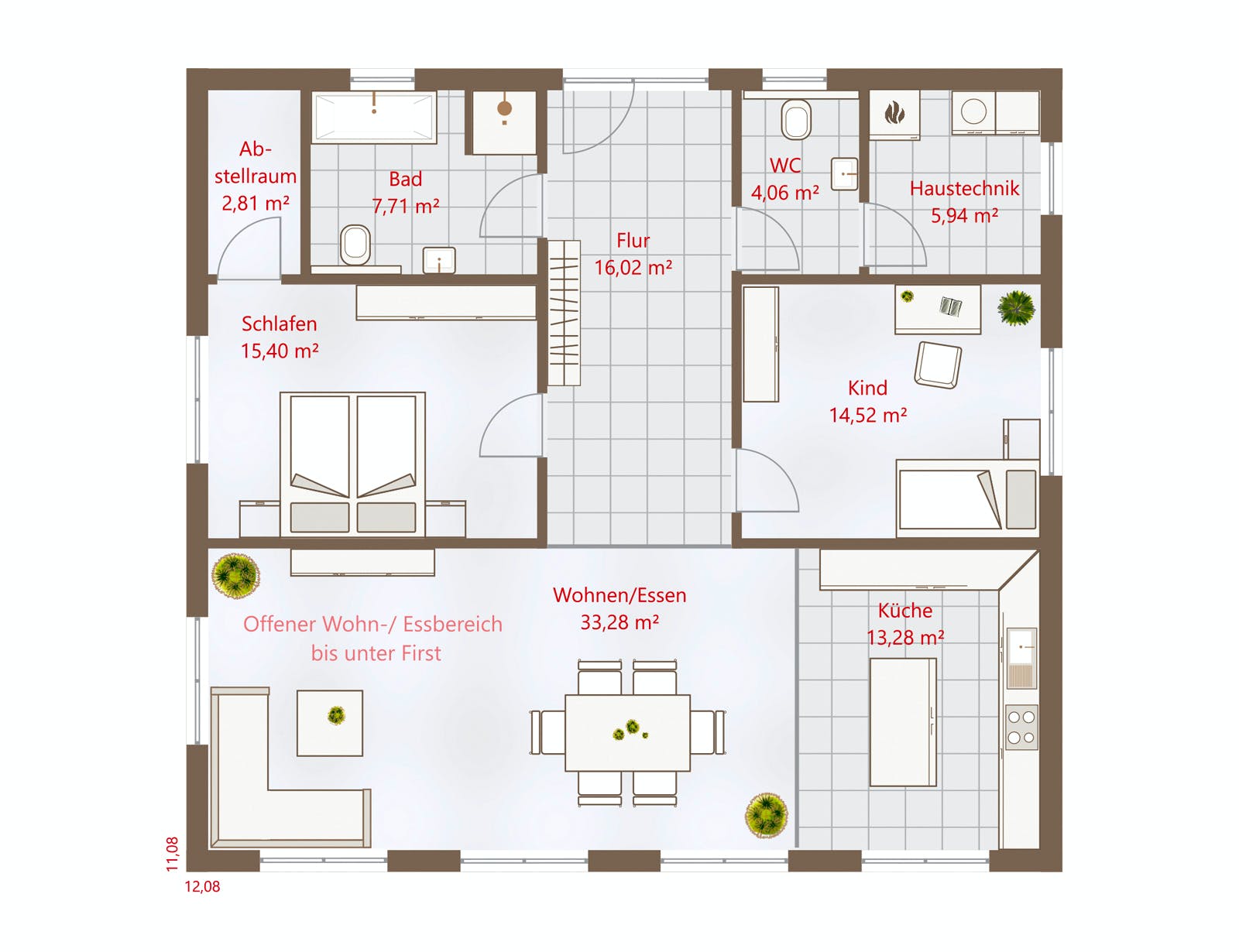 Fertighaus Bungalow 113 SD von DREVO HAUS Schlüsselfertig ab 259600€, Bungalow Grundriss 1