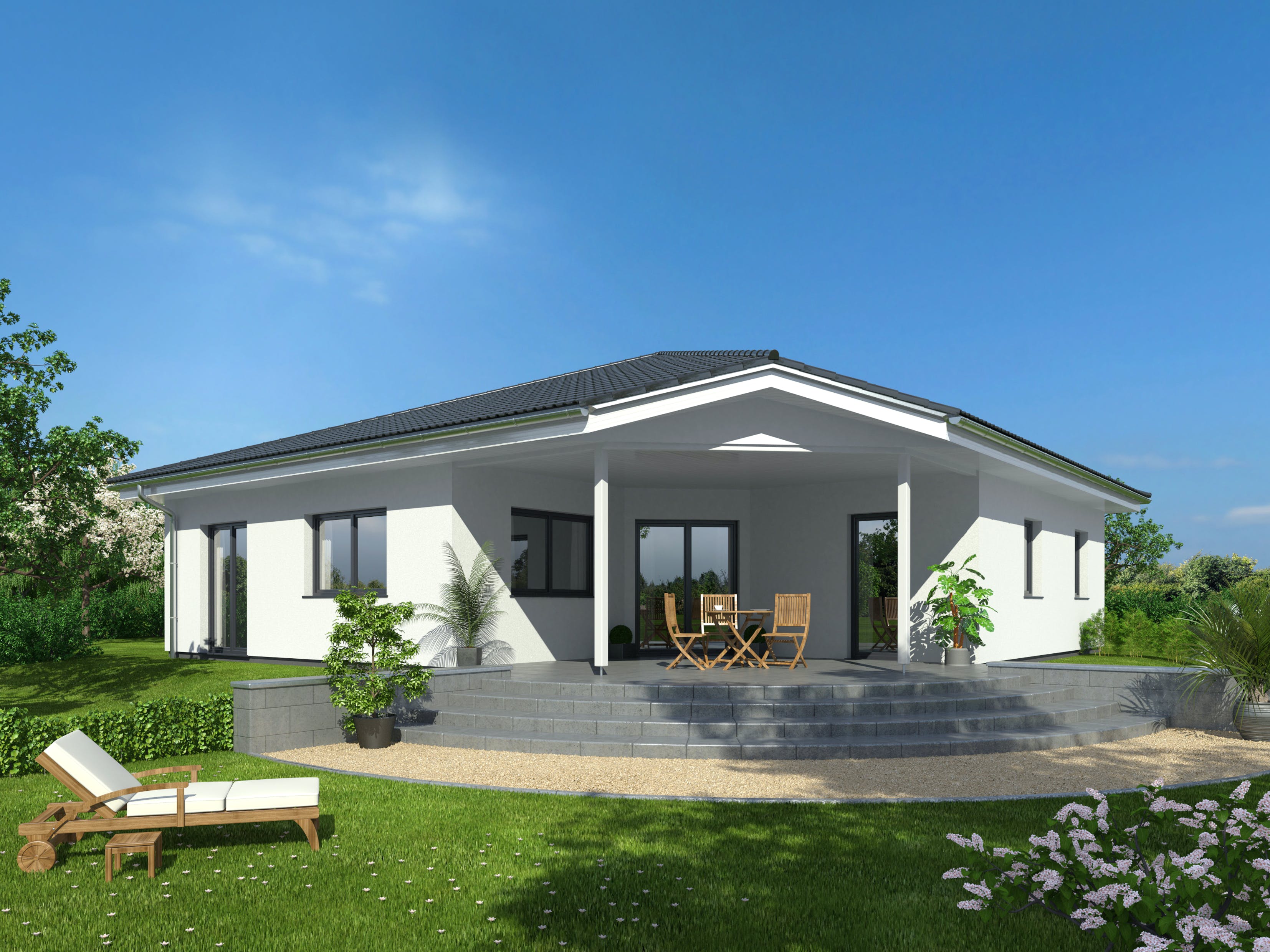 Fertighaus Bungalow 117 WD von DREVO HAUS Schlüsselfertig ab 254100€, Bungalow Außenansicht 1