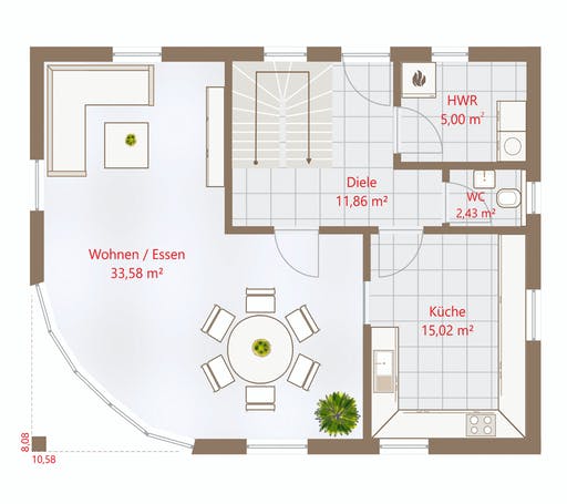 Fertighaus Hausidee 133 SD von DREVO HAUS Schlüsselfertig ab 261700€, Satteldach-Klassiker Grundriss 1