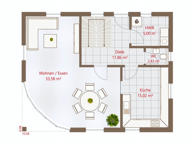 Fertighaus Hausidee 133 SD von DREVO HAUS Schlüsselfertig ab 261700€, Satteldach-Klassiker Grundriss 1