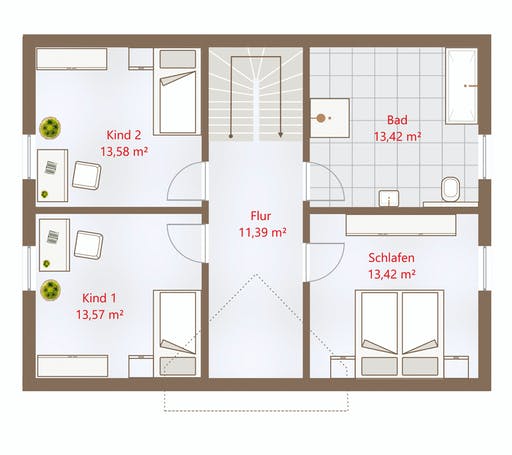 Fertighaus Hausidee 133 SD von DREVO HAUS Schlüsselfertig ab 261700€, Satteldach-Klassiker Grundriss 2