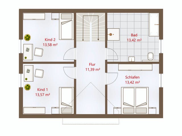 Fertighaus Hausidee 133 SD von DREVO HAUS Schlüsselfertig ab 261700€, Satteldach-Klassiker Grundriss 2