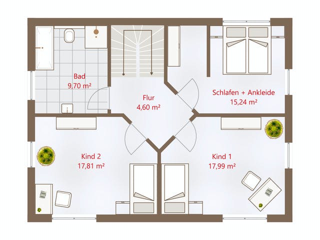 Fertighaus Hausidee 134 SD von DREVO HAUS Schlüsselfertig ab 263300€, Satteldach-Klassiker Grundriss 2