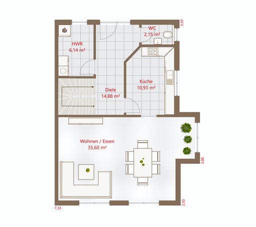 Fertighaus Hausidee 135 SD von DREVO HAUS Schlüsselfertig ab 255300€, Satteldach-Klassiker Grundriss 1