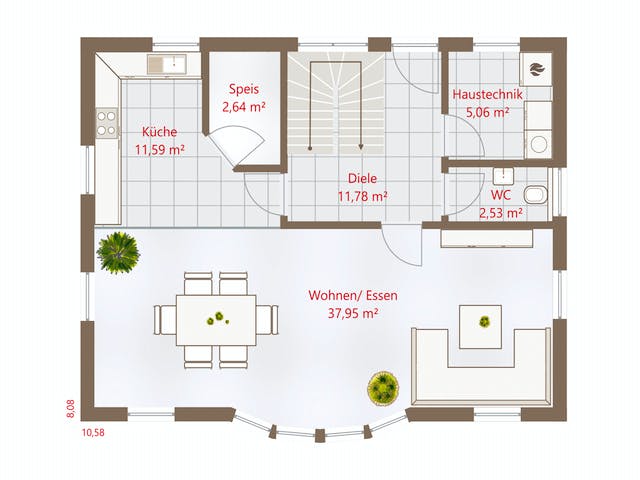 Fertighaus Hausidee 137 SD von DREVO HAUS Schlüsselfertig ab 277700€, Satteldach-Klassiker Grundriss 1